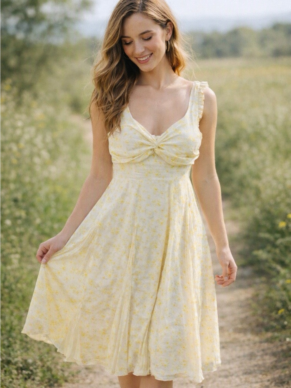 cinq a sept 100% Silk Floral Yellow White Jamie DressSize 12 Twee Coquette Fairy